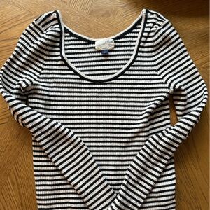 Black and Cream Striped Long Sleeve Top